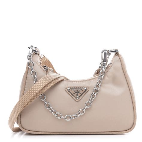 prada nylon shoulder bag beige|Prada nylon bag re edition.